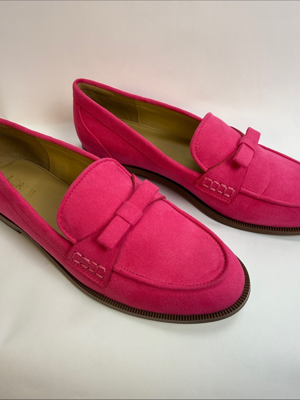 J. Crew Women's Suede Bow Loafers in Sweet Fuchsia Size 8.5